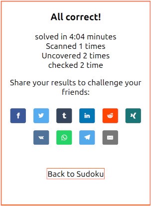 Sudoku result and share buttons